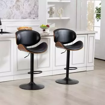 OKWISH Barhocker h&ouml;henverstellbar, 360&deg; drehbar, Kunstleder, schwarz, 2er-Set