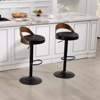 OKWISH Barhocker 2er-Set, PU-Leder, h&ouml;henverstellbar 62-83cm, 360&deg; drehbar, schwarz