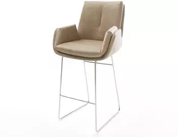 DeLife Clea-Flex Barstuhl Mikrofaser beige vintage, Kufengestell Edelstahl silber