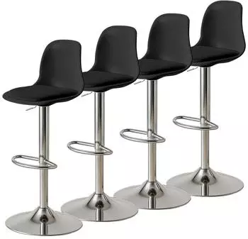LuxusKollektion Barhocker-Set 4-teilig, h&ouml;henverstellbar, drehbar, mit R&uuml;ckenlehne, Kunstleder, schwarz