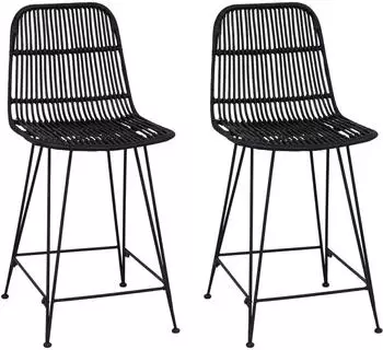 vidaXL Barhocker 2er-Set schwarz, Rattan und Stahl, 44x54x96cm (42033209)