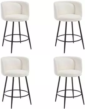 LuxusKollektion Barhocker 4er-Set Chenille weiß mit zweischaliger Rückenlehne