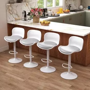 LuxusKollektion Barhocker 4er-Set, h&ouml;henverstellbar, drehbar, PU-Leder, wei&szlig;/grau