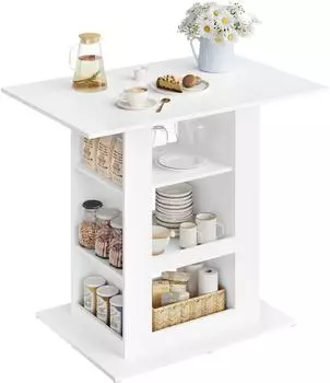 Woltu Bartisch mit 2 Glashaltern, 3 Ablagef&auml;chern, 105x94x68cm, wei&szlig; (W0ATT0702)