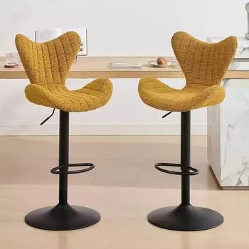 LuxusKollektion Barhocker 2er-Set Chenille h&ouml;henverstellbar, drehbar, gelb