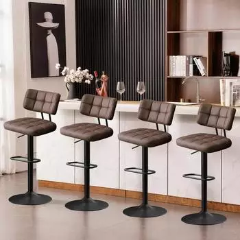 LuxusKollektion Barhocker 4er-Set h&ouml;henverstellbar, PU-Leder, 360&deg; drehbar, braun