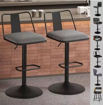 LuxusKollektion Gloria Barhocker-Set 2-teilig, h&ouml;henverstellbar, Stoff grau (53-75cm)