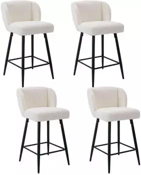 LuxusKollektion Barhocker 4er-Set, Kunstfell, Metallfüße, weiß