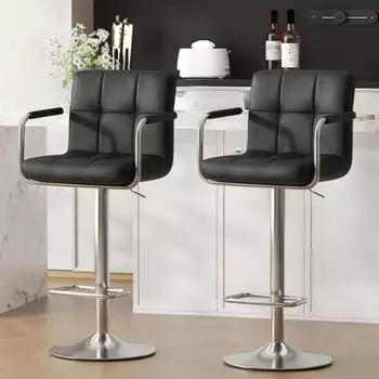 LuxusKollektion Barhocker 2er Set, h&ouml;henverstellbar, 360&deg; drehbar, Kunstleder, schwarz