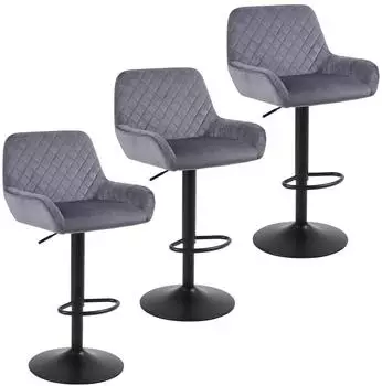 LuxusKollektion Barhocker 3er-Set, höhenverstellbar, drehbar, Samt, grau