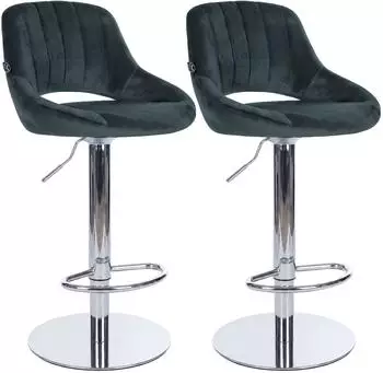 CLP Milet Barhocker 2er-Set, h&ouml;henverstellbar, Samt, dunkelgrau, Chrom (150kg)