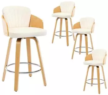 LuxusKollektion Barhocker 4er-Set, gepolstert, Samt, Holzbeine, beige