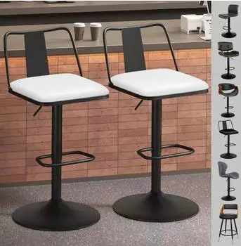 LuxusKollektion Gloria Barhocker 2er-Set, h&ouml;henverstellbar (53-75cm), Kunstleder, wei&szlig;