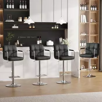 LuxusKollektion Barhocker 4er-Set, h&ouml;henverstellbar, 360&deg; drehbar, PU-Leder, schwarz