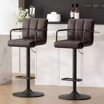 LuxusKollektion Barhocker 2er-Set, PU-Leder, h&ouml;henverstellbar, 360&deg; drehbar, schwarzbraun