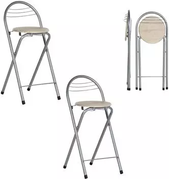LuxusKollektion Klappbarer Barhocker 2er-Set, Sitzh&ouml;he 61cm, Holzoptik & Silber
