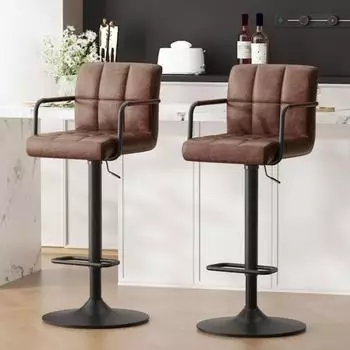 LuxusKollektion Barhocker 2er-Set h&ouml;henverstellbar, 360&deg; drehbar, Kunstleder, dunkelbraun