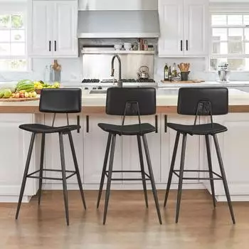 LuxusKollektion Barhocker 3er-Set h&ouml;henverstellbar mit Fu&szlig;st&uuml;tze, schwarz, Sitzh&ouml;he 63cm