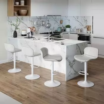 LuxusKollektion Barhocker 4er-Set, h&ouml;henverstellbar, drehbar, Kunstleder, wei&szlig;