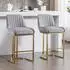 LuxusKollektion Barhocker 2er-Set, Samt, grau, goldenes Metallbein, mit Rückenlehne