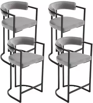 LuxusKollektion Barhocker 4er-Set, Samt, mit Armlehnen und R&uuml;ckenlehne, grau, 66cm Sitzh&ouml;he