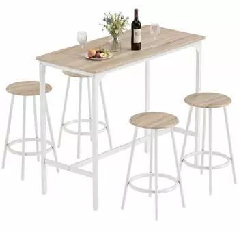 HomCom Bartisch-Set mit 4 Barhockern, Eiche