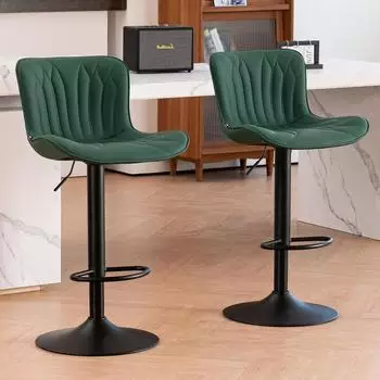 LuxusKollektion Barhocker 2er-Set, drehbar, höhenverstellbar, Kunstleder, dunkelgrün