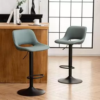 LuxusKollektion Barhocker 2er-Set, höhenverstellbar, drehbar, mit Rückenlehne, graugrün
