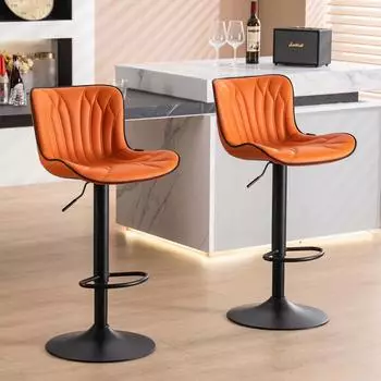 LuxusKollektion Barhocker 2er-Set, drehbar & höhenverstellbar, Kunstleder, orange
