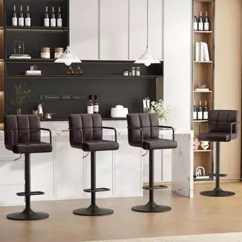 LuxusKollektion Barhocker 4er-Set, h&ouml;henverstellbar, PU-Leder, mit Armlehnen, schwarzbraun