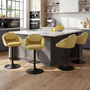 LuxusKollektion Barhocker 4er-Set Chenille, h&ouml;henverstellbar, drehbar, gelb