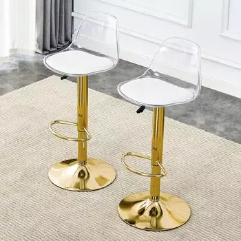 OKWISH Barhocker 2er-Set, transparent/gold, h&ouml;henverstellbar 82-104cm, 360&deg; drehbar, mit R&uuml;ckenlehne (4070861617392)