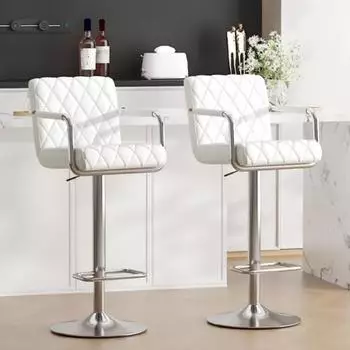 LuxusKollektion Barhocker 2er-Set, h&ouml;henverstellbar, 360&deg; drehbar, PU-Leder, wei&szlig;