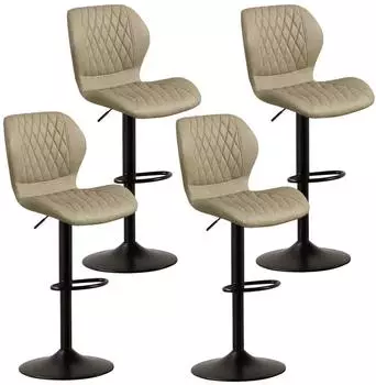 LuxusKollektion Barhocker mit Rückenlehne, 360° drehbar, höhenverstellbar, PU-Kunstleder, khaki, 4er-Set