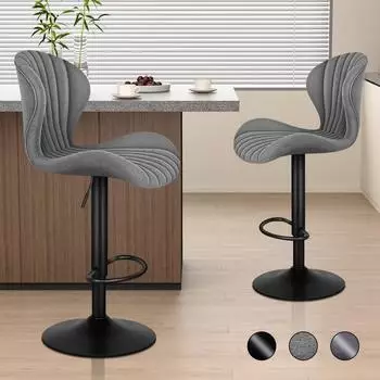 LuxusKollektion Stella Barhocker 2er-Set, schwenkbar, h&ouml;henverstellbar, Stoff grau