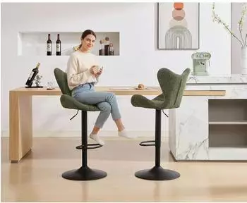 LuxusKollektion Barhocker 4er Set, h&ouml;henverstellbar, 360&deg; drehbar, Chenille, gr&uuml;n