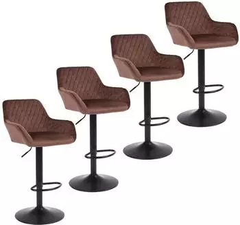 LuxusKollektion Barhocker 4er-Set, höhenverstellbar, drehbar, Samt, braun