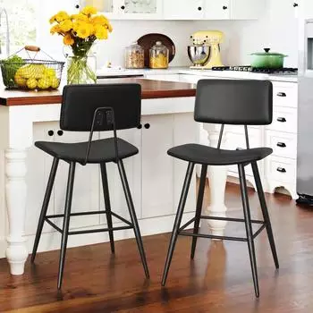 LuxusKollektion Barhocker 2er-Set mit R&uuml;ckenlehne und Fu&szlig;st&uuml;tze, h&ouml;henverstellbar, schwarz, Sitzh&ouml;he 63cm