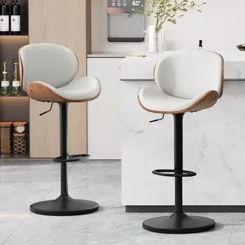 LuxusKollektion Barhocker h&ouml;henverstellbar, drehbar, Kunstleder & Massivholz, wei&szlig;, 2er-Set