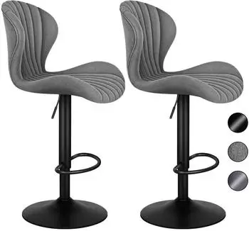 LuxusKollektion Barhocker 2er-Set, Stoff, grau, h&ouml;henverstellbar, drehbar, mit R&uuml;ckenlehne