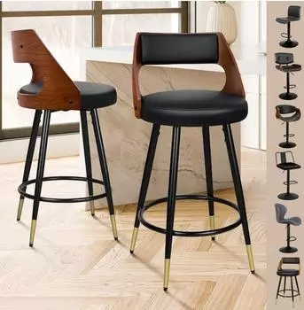 LuxusKollektion Mogan Barhocker-Set 2er, schwenkbar, 65cm Sitzh&ouml;he, Kunstleder schwarz