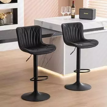 LuxusKollektion Barhocker 2er-Set, drehbar, höhenverstellbar, Kunstleder, schwarz