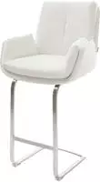 DELIFE Barstuhl Clea-Flex Boucl&eacute; Creme-Wei&szlig; Freischwinger Flach Edelstahl