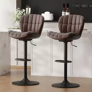 LuxusKollektion Barhocker 2er-Set, h&ouml;henverstellbar, PU-Leder, braun, mit R&uuml;ckenlehne