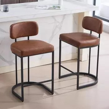 LuxusKollektion Barhocker 2er-Set mit R&uuml;ckenlehne, PU-Kunstleder, braun, Metallf&uuml;&szlig;e