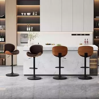LuxusKollektion Barhocker 4er-Set, h&ouml;henverstellbar, drehbar, Kunstleder, braun