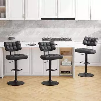 LuxusKollektion Barhocker 3er-Set, h&ouml;henverstellbar, 360&deg; drehbar, PU-Leder, schwarz