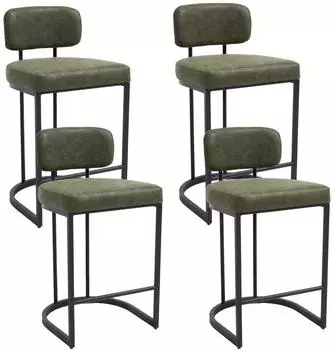 LuxusKollektion Barhocker 4er-Set mit R&uuml;ckenlehne, Kunstleder, gr&uuml;n, 66cm Sitzh&ouml;he