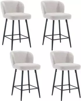 LuxusKollektion Barhocker 4er-Set mit Leinenbezug, Metallfüßen und Rückenlehne, oatmeal