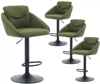 LuxusKollektion Barhocker 4er-Set, 360° drehbar, höhenverstellbar, Leinen, grün